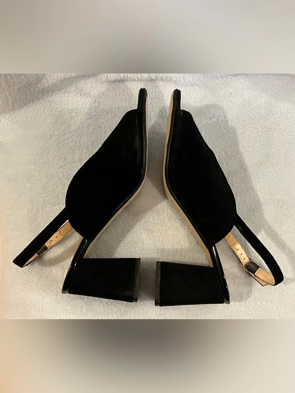 Anna Luisa Firenze Black Suede Sandals. Open square toe chunky heel.  Formal. 10